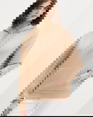 Desigual bluză BASIC culoarea maro, cu glugă, uni, 25WWSK13