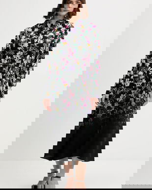 Desigual rochie CAMISERO ACRIL culoarea negru, midi, drept, 25WWVW11