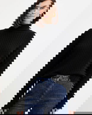 Simona Corsellini pulover de lână culoarea negru, light, cu guler, A25CPMGG08S1