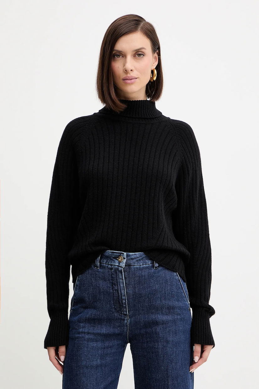 Simona Corsellini pulover de lână culoarea negru, light, cu guler, A25CPMGG08S1