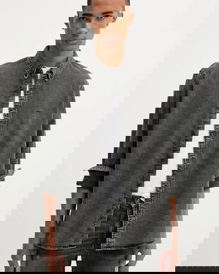 Levi's cămașă jeans culoarea negru, cu guler button-down, regular, A7210