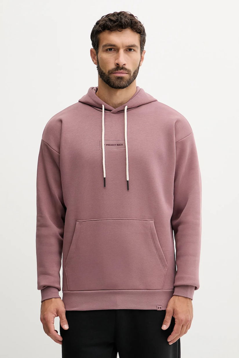Under Armour bluză Project Rock culoarea roz, cu glugă, uni, 6006245