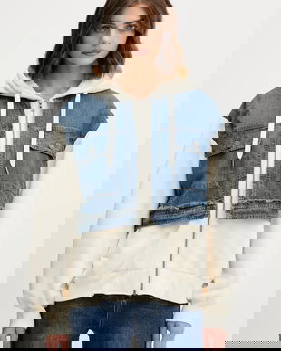 Desigual bluză TRUCKER culoarea bej, cu glugă, uni, 25WWSK06