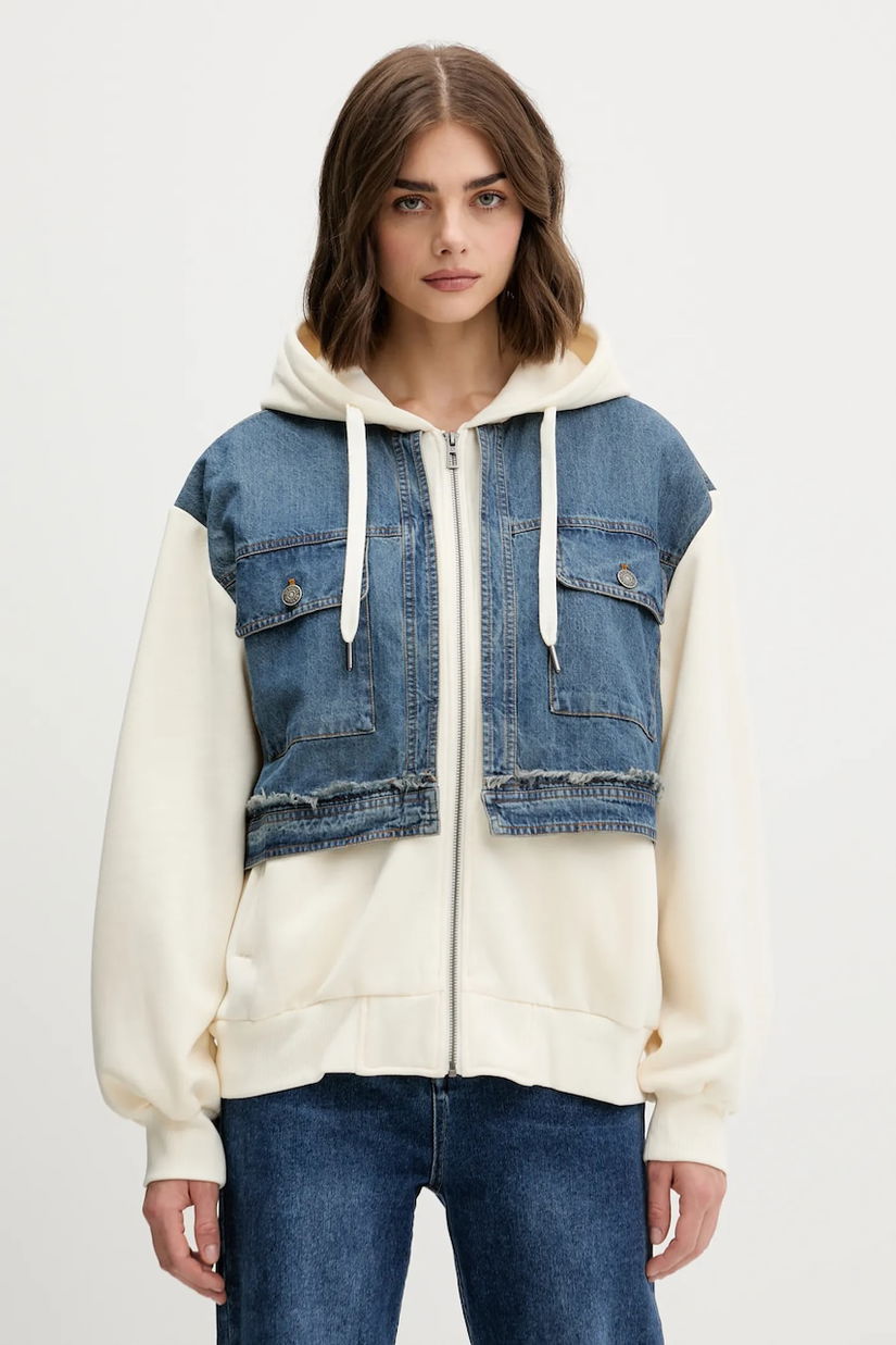 Desigual bluză TRUCKER culoarea bej, cu glugă, uni, 25WWSK06