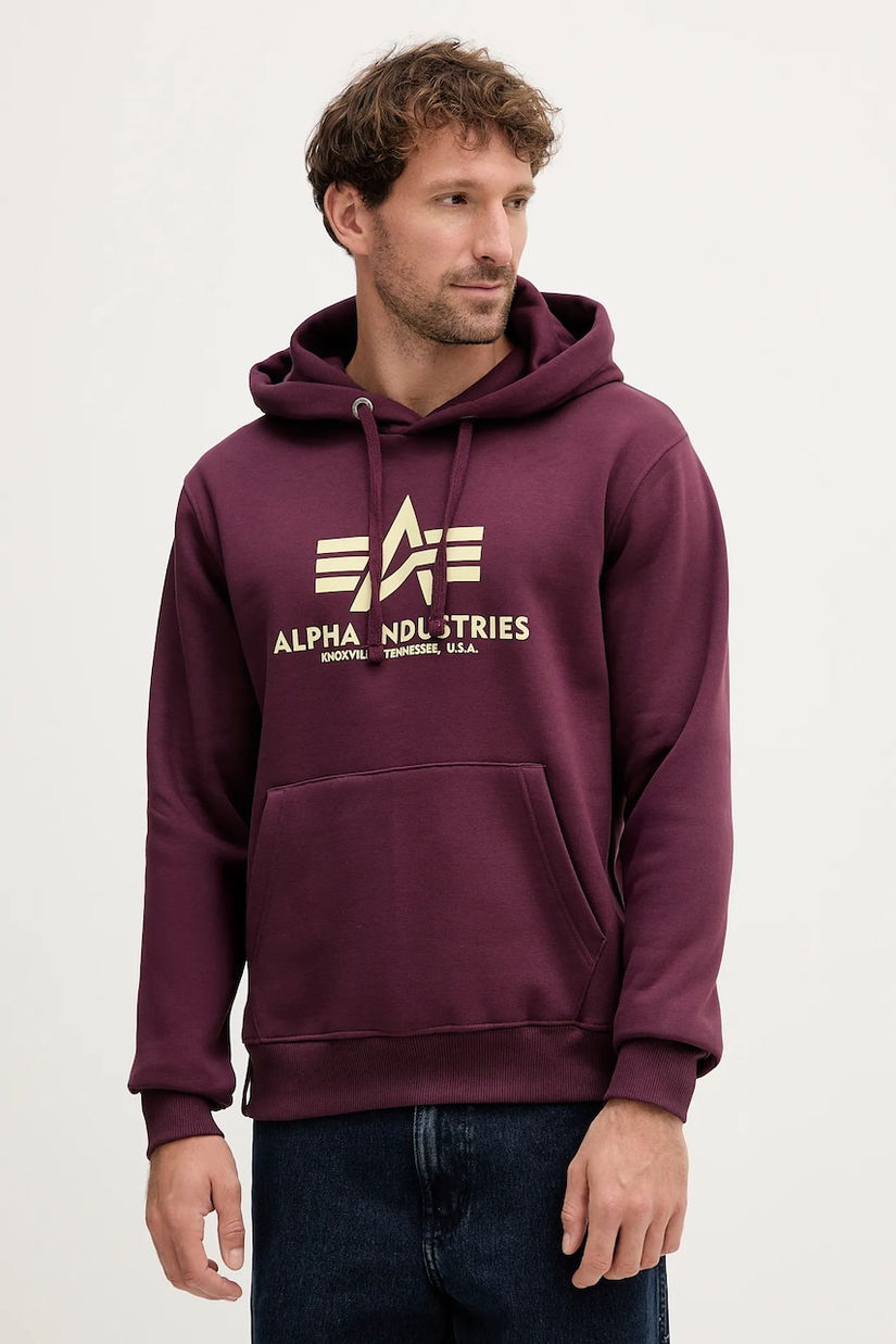 Alpha Industries bluză culoarea bordo, cu glugă, cu imprimeu, 178312.608
