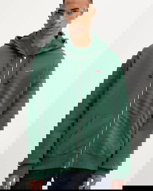 Levi's hanorac de bumbac culoarea verde, cu glugă, uni, 34584