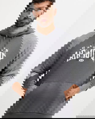 Under Armour bluză Rival culoarea gri, cu glugă, cu imprimeu, 6003958