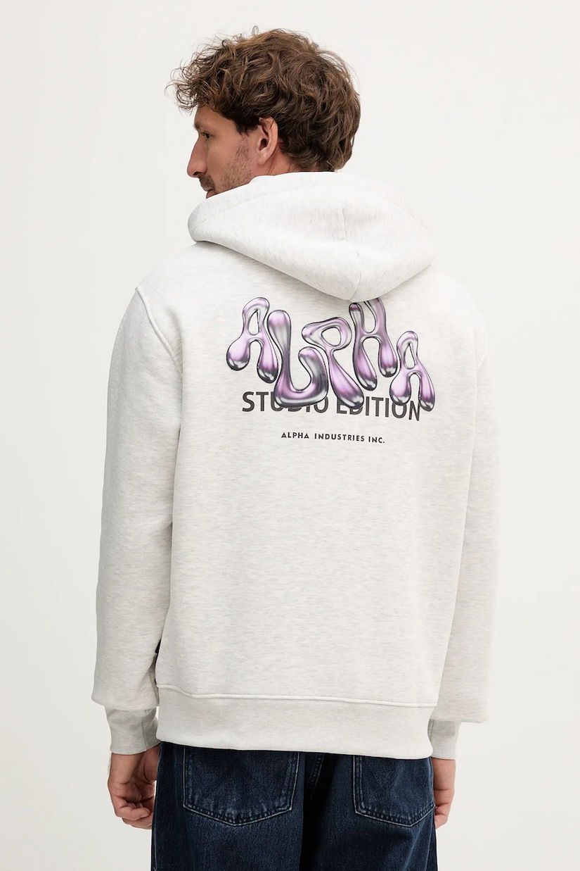 Alpha Industries bluză culoarea gri, cu glugă, cu imprimeu, 156339.752