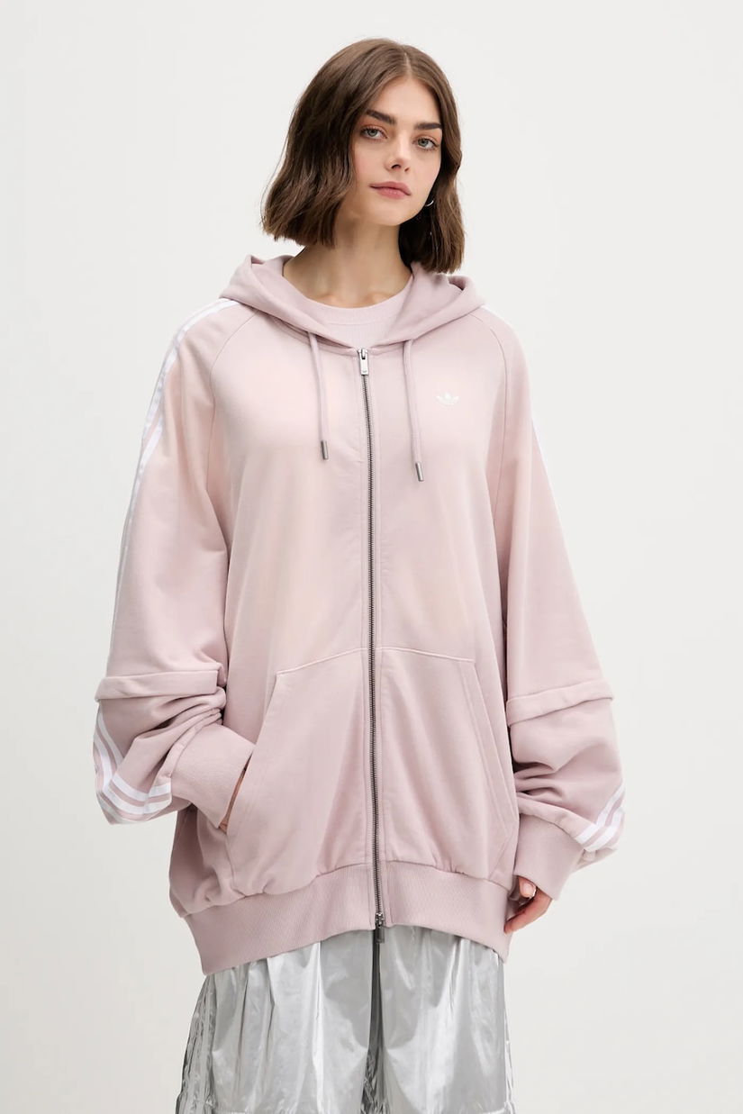 adidas Originals hanorac de bumbac Oversized Hoodie culoarea roz, cu glugă, cu imprimeu, KE9804