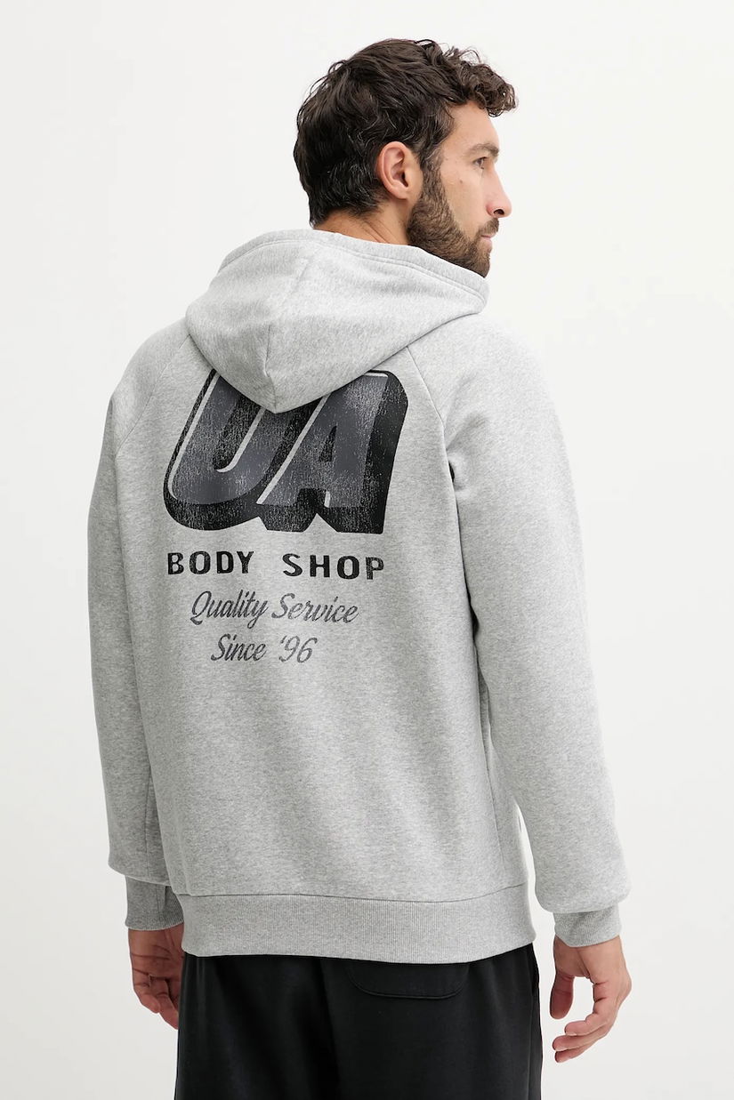 Under Armour bluză Rival culoarea gri, cu glugă, cu imprimeu, 6003955