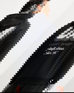 Under Armour bluză Rival culoarea negru, cu glugă, cu imprimeu, 6003955