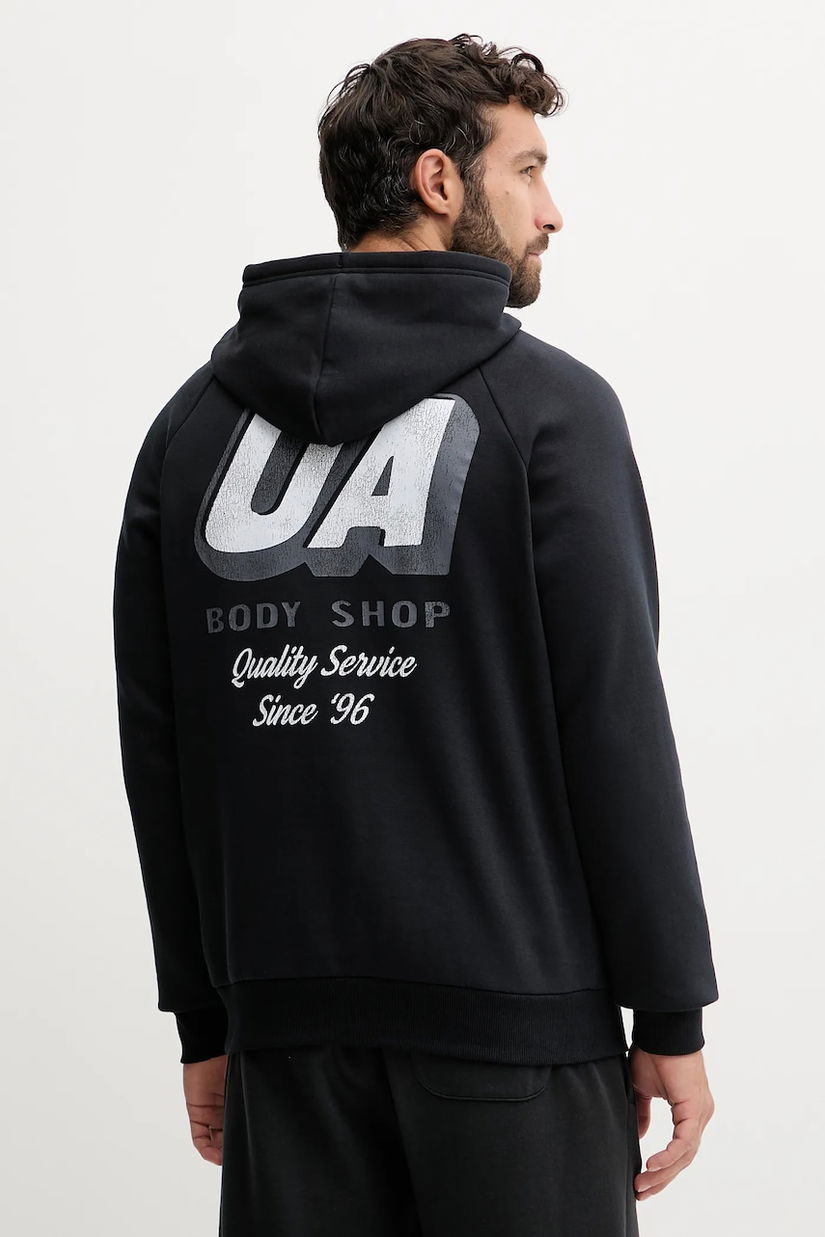 Under Armour bluză Rival culoarea negru, cu glugă, cu imprimeu, 6003955