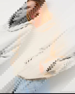 Medicine bluză culoarea bej, cu glugă, uni