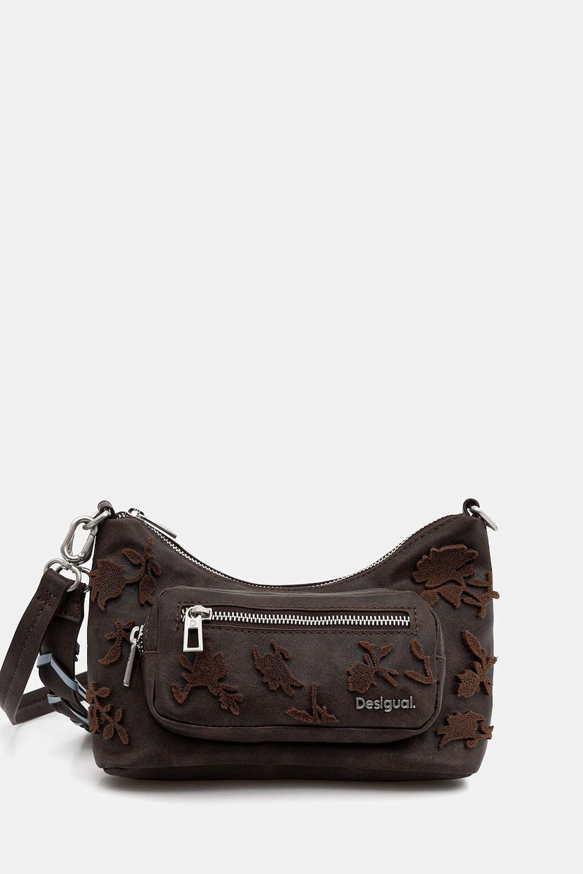 Desigual geantă STENCIL FLOWER ME culoarea maro, 25WAXPB9