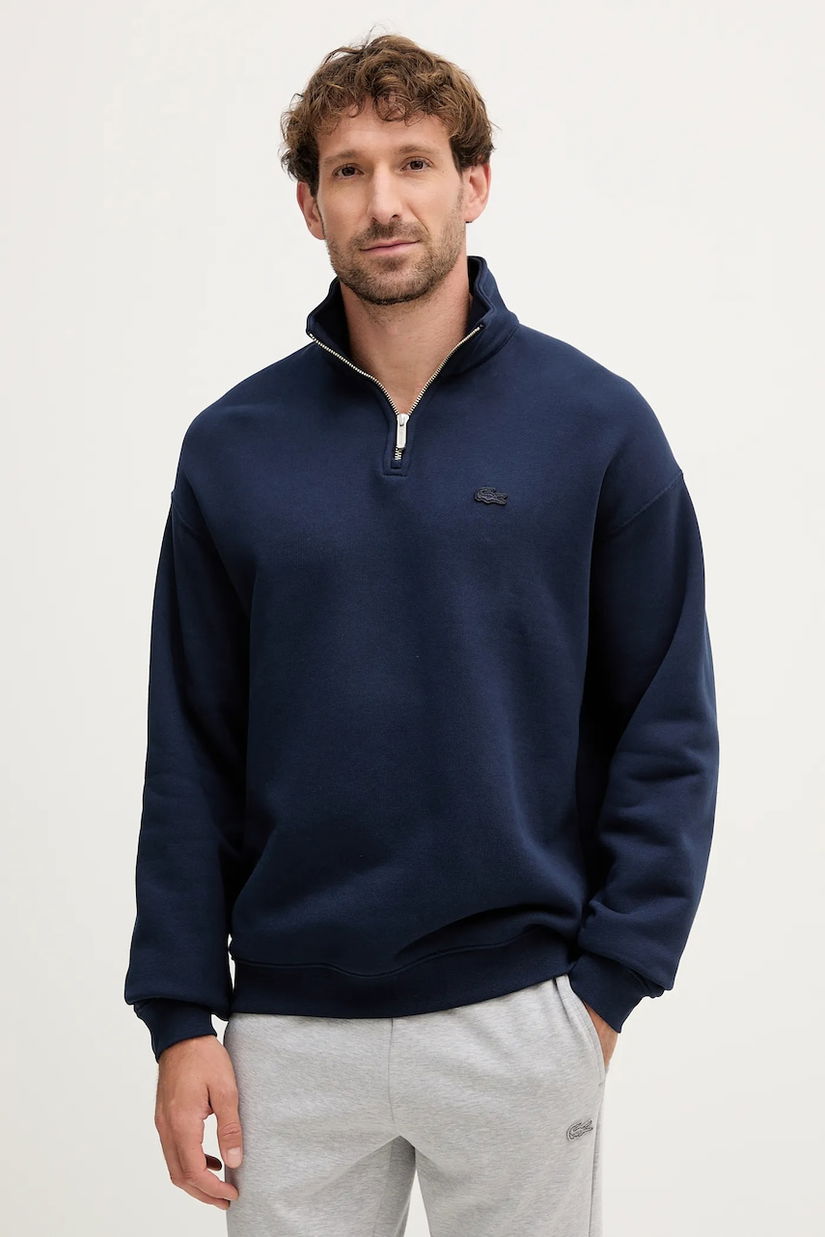 Lacoste hanorac de bumbac culoarea albastru marin, neted, SH7759