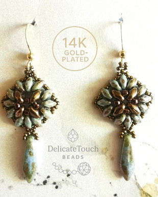 Cercei look vintage, Cercei dangle cu superduo, design floral, lucrati manual, stil boho sofisticat