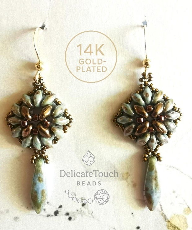 Cercei look vintage, Cercei dangle cu superduo, design floral, lucrati manual, stil boho sofisticat