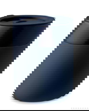 Cana de calatorie, ceramica, Piksel, 330 ml, capac din polipropilena, silicon, Albastru marin