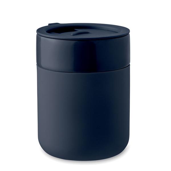Cana de calatorie, ceramica, Piksel, 330 ml, capac din polipropilena, silicon, Albastru marin