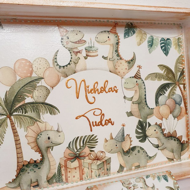 Set personalizat pentru taierea motului / 1 an, dinozauri, verde