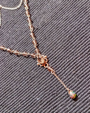 Colier argint opal de foc etiopian negru brioleta cuart fumuriu conector lant argint minimalist boho chic trendy - Transport gratuit