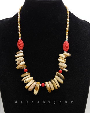 Colier statement handmade unicat - jasp si cinabru (cod1281)