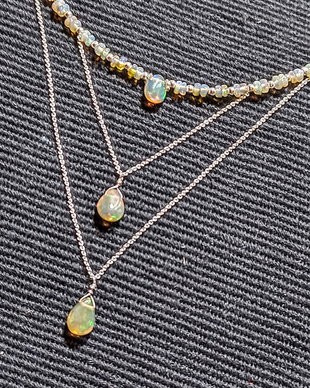 Colier argint opal de foc etiopian briolete lant argint minimalist boho chic trendy - Transport gratuit