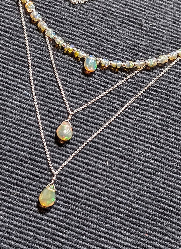 Colier argint opal de foc etiopian briolete lant argint minimalist boho chic trendy - Transport gratuit