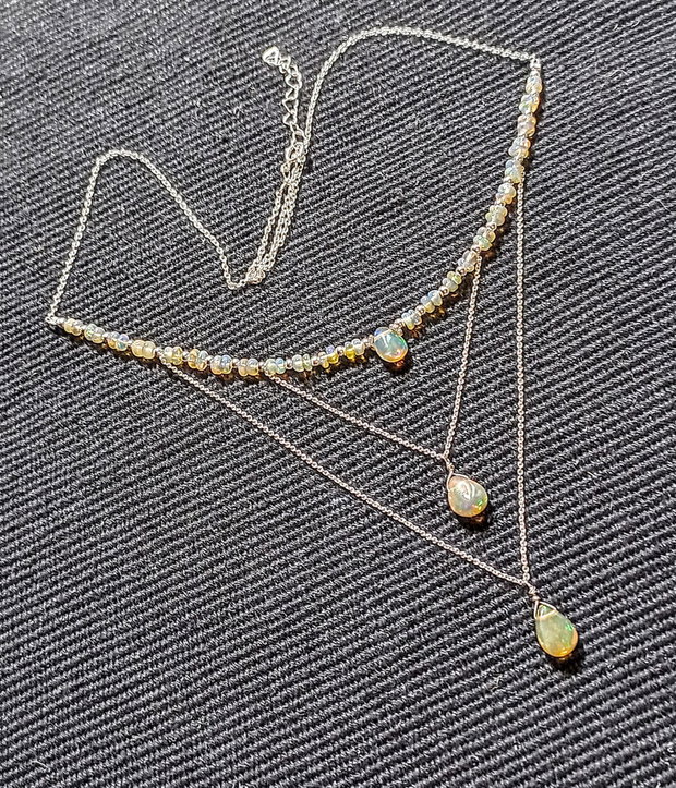 Colier argint opal de foc etiopian briolete lant argint minimalist boho chic trendy - Transport gratuit