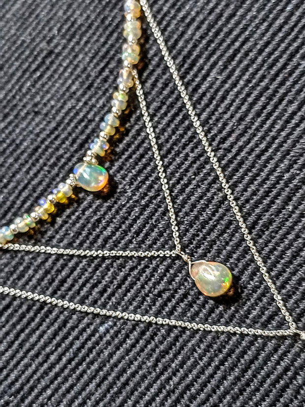Colier argint opal de foc etiopian briolete lant argint minimalist boho chic trendy - Transport gratuit