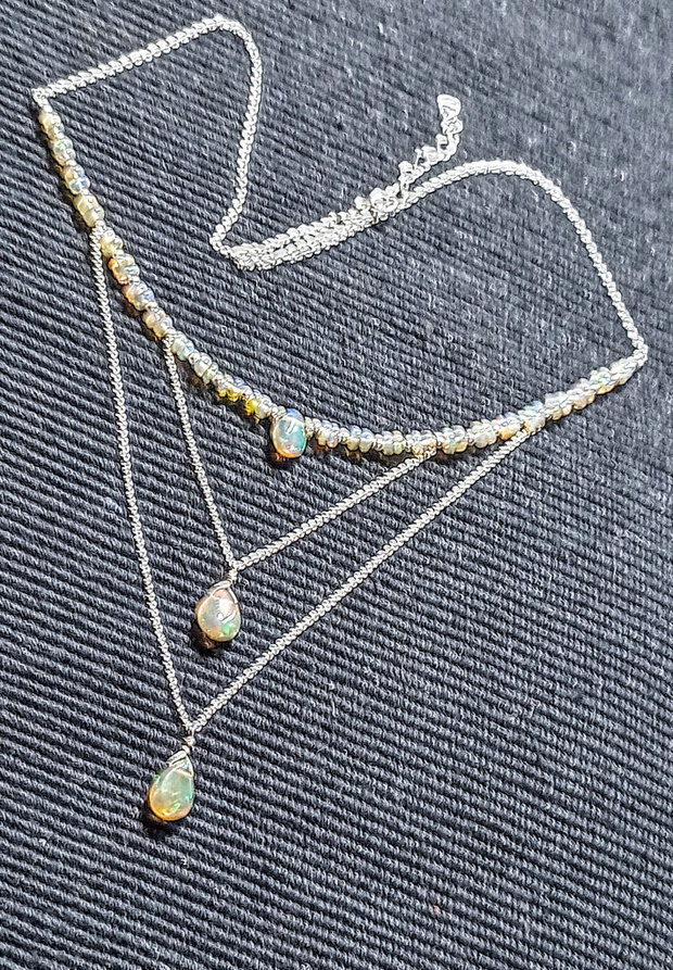 Colier argint opal de foc etiopian briolete lant argint minimalist boho chic trendy - Transport gratuit