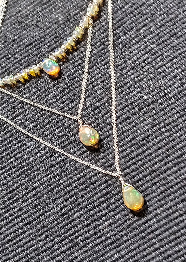 Colier argint opal de foc etiopian briolete lant argint minimalist boho chic trendy - Transport gratuit