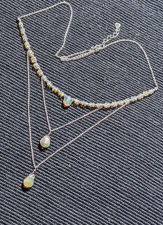 Colier argint opal de foc etiopian briolete lant argint minimalist boho chic trendy - Transport gratuit