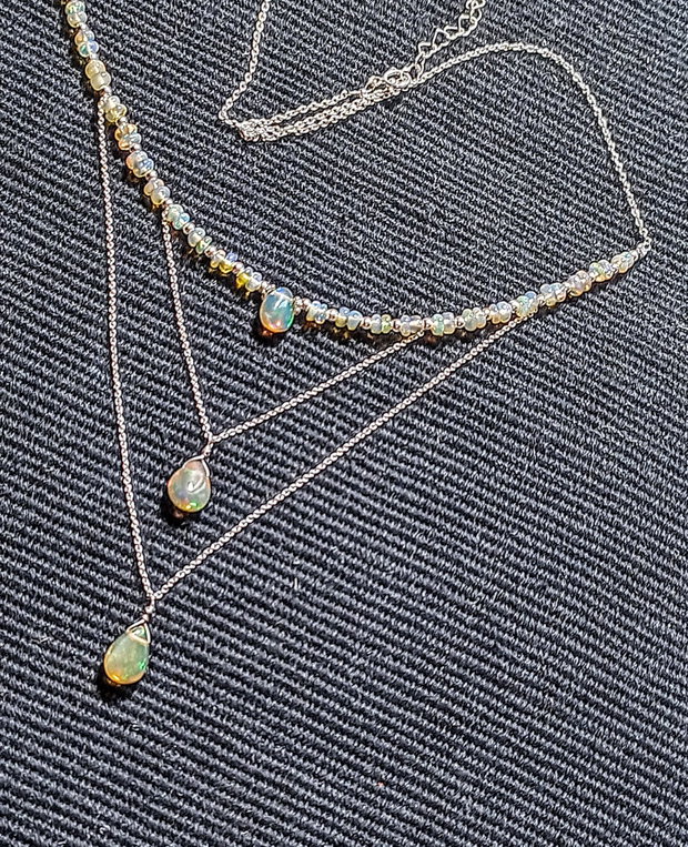 Colier argint opal de foc etiopian briolete lant argint minimalist boho chic trendy - Transport gratuit