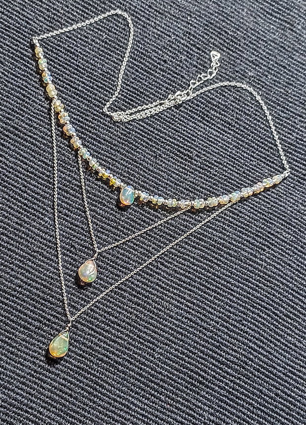 Colier argint opal de foc etiopian briolete lant argint minimalist boho chic trendy - Transport gratuit