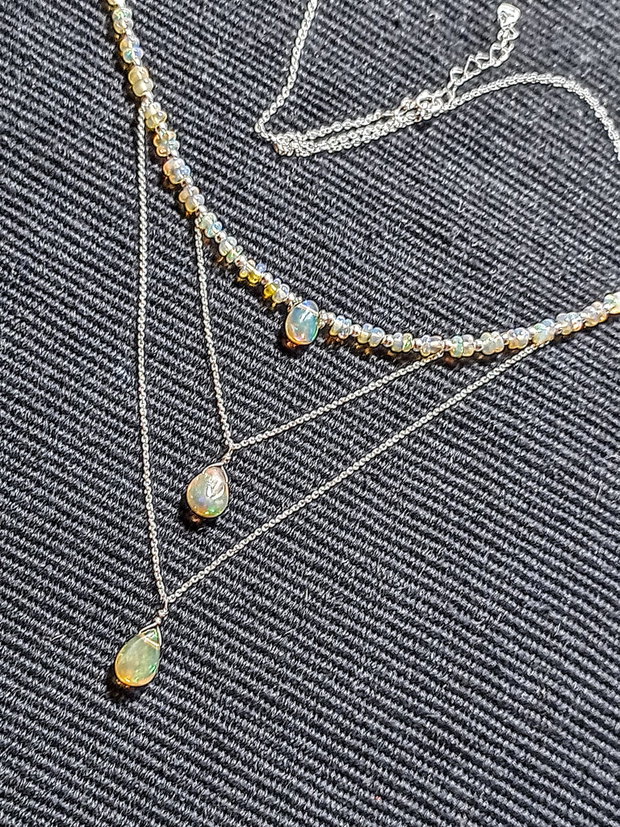 Colier argint opal de foc etiopian briolete lant argint minimalist boho chic trendy - Transport gratuit