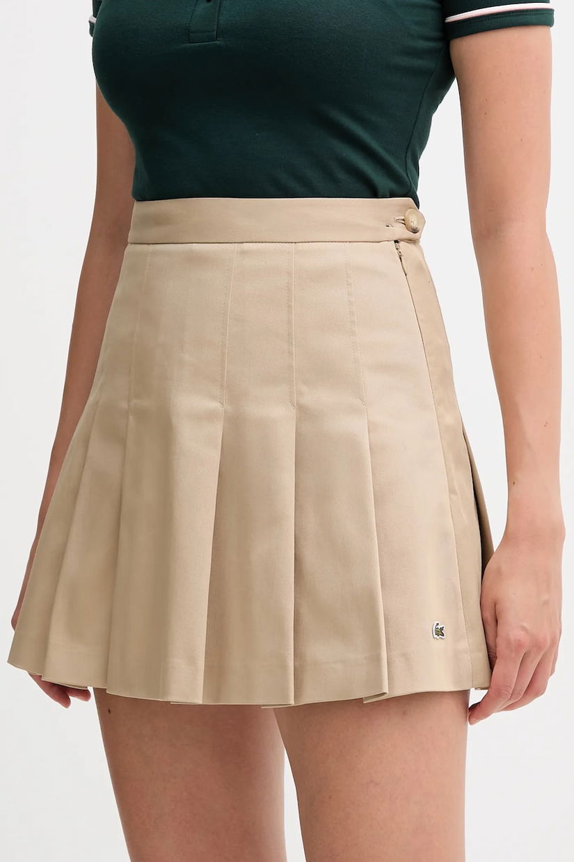 Lacoste fustă culoarea bej, mini, evazati, JF8001