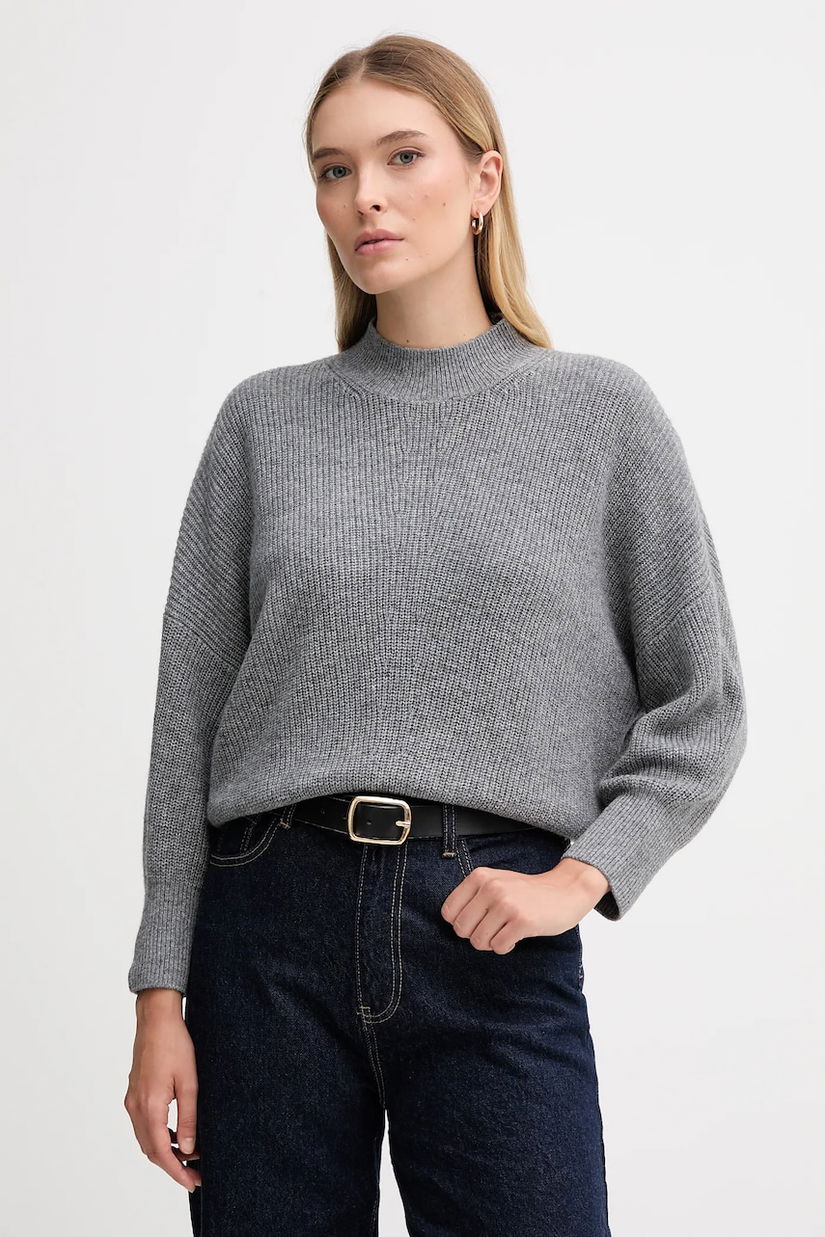 OUI pulover din amestec de lână culoarea gri, cu guler, 94268