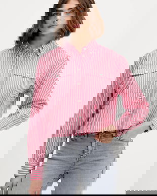 Tommy Jeans cămașă din bumbac culoarea rosu, cu guler clasic, relaxed, DW0DW21453