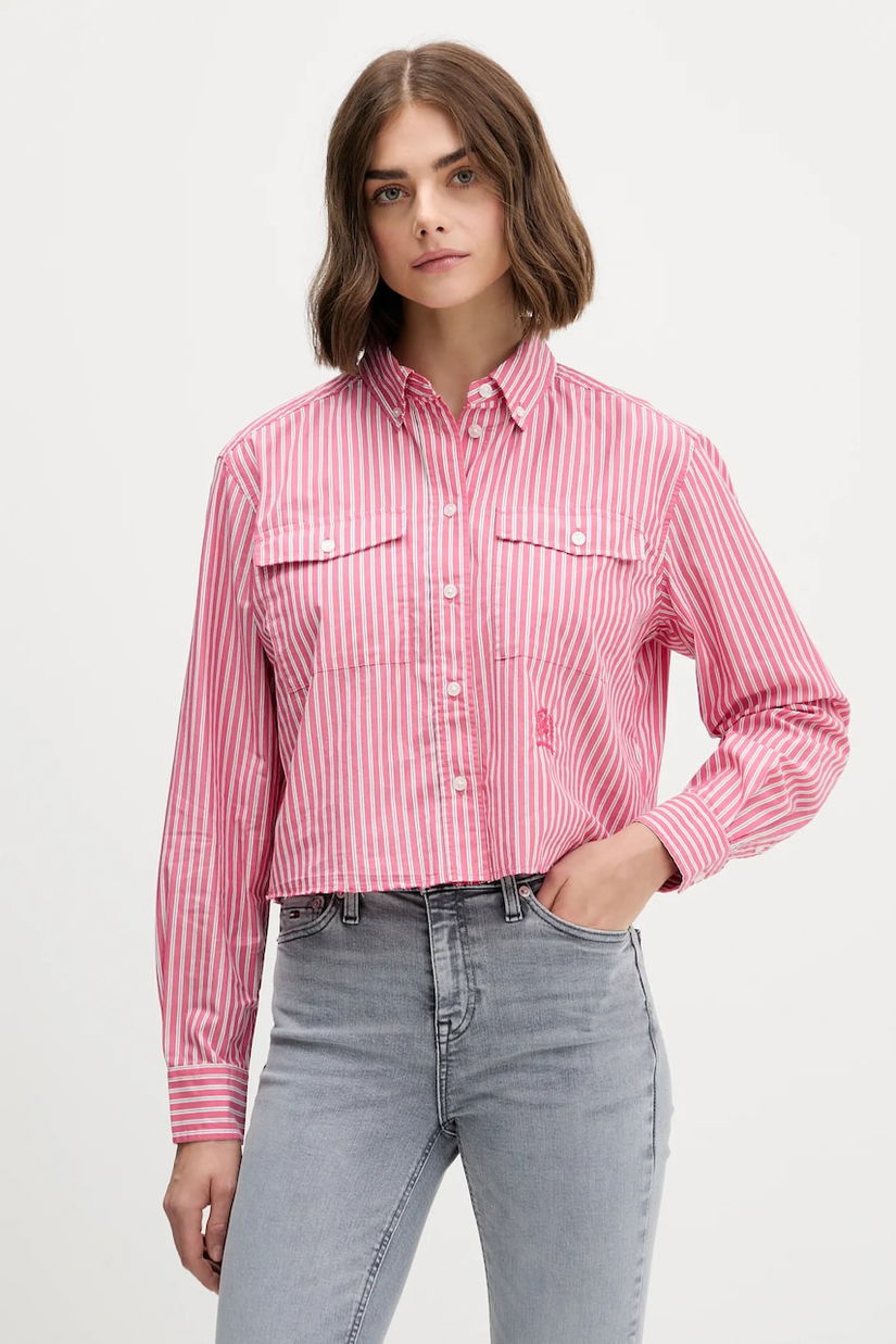 Tommy Jeans cămașă din bumbac culoarea rosu, cu guler clasic, relaxed, DW0DW21453