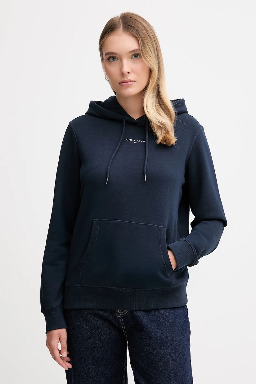 Tommy Jeans bluză culoarea bleumarin, cu glugă, cu imprimeu, DW0DW21963