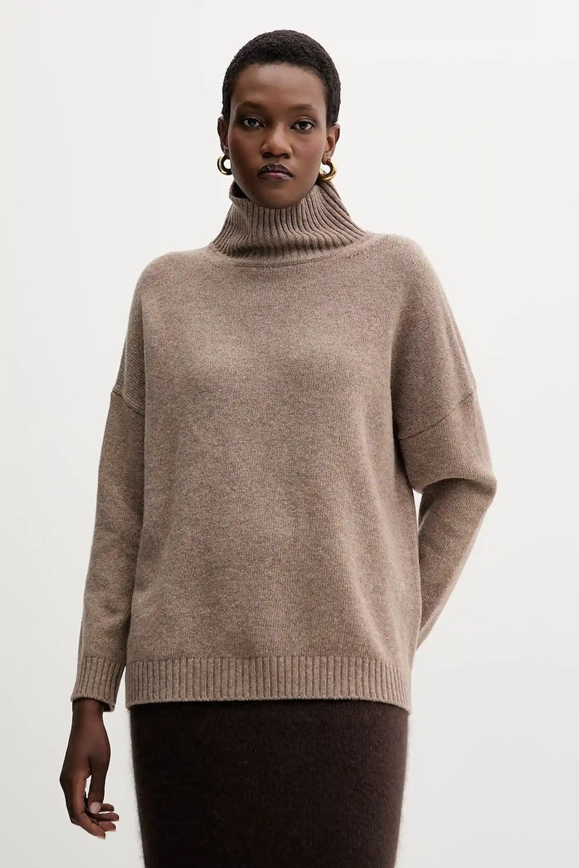 Weekend Max Mara pulover de lână BORGIA culoarea maro, cu guler, 2525366112600