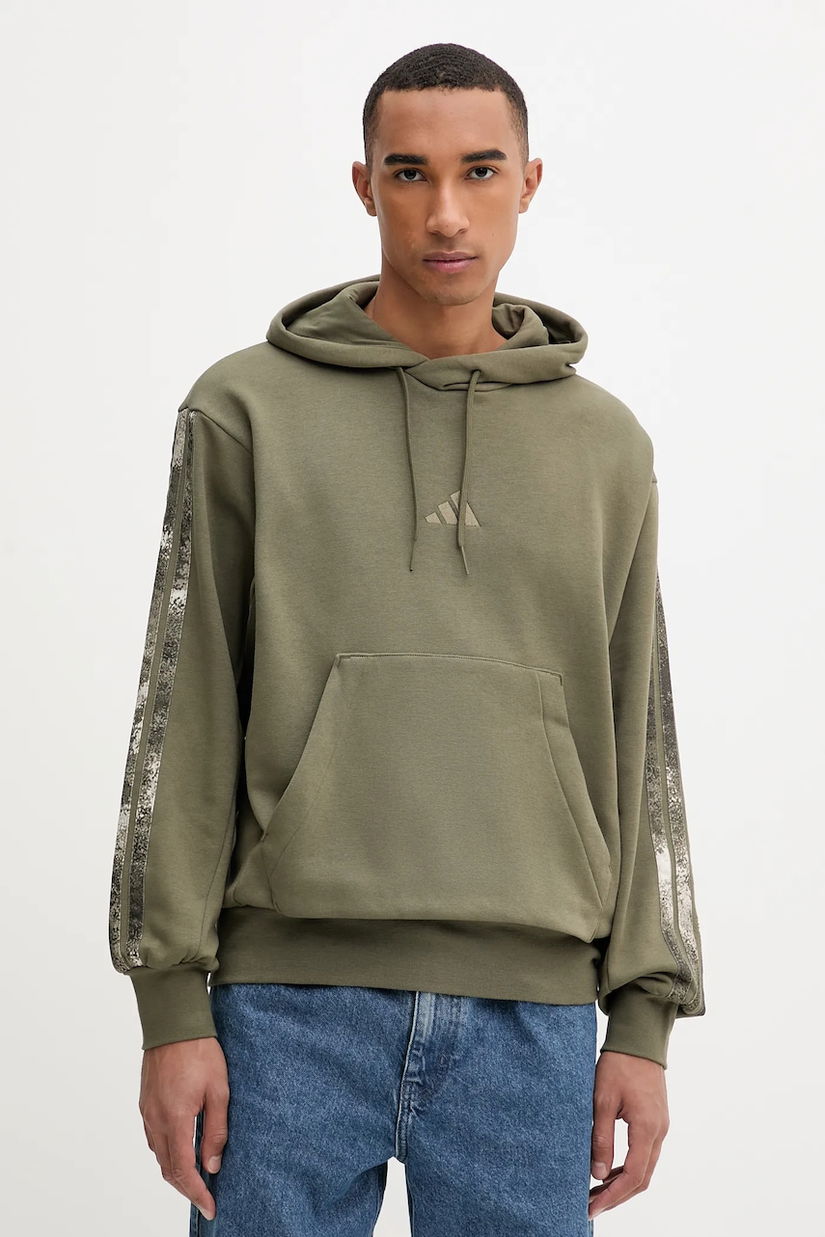 adidas bluză Seasonal AOP culoarea verde, cu glugă, uni, JM1723