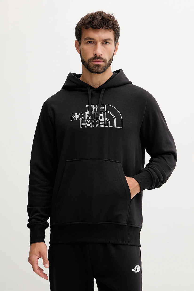 The North Face bluză Drew Peak Light culoarea negru, cu glugă, cu imprimeu, NF0A8C1BWOO1