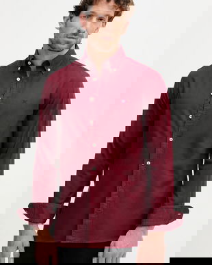 Hackett London cămașă din bumbac culoarea bordo, cu guler button-down, regular, HM3010508