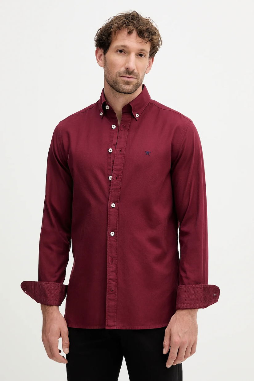 Hackett London cămașă din bumbac culoarea bordo, cu guler button-down, regular, HM3010508
