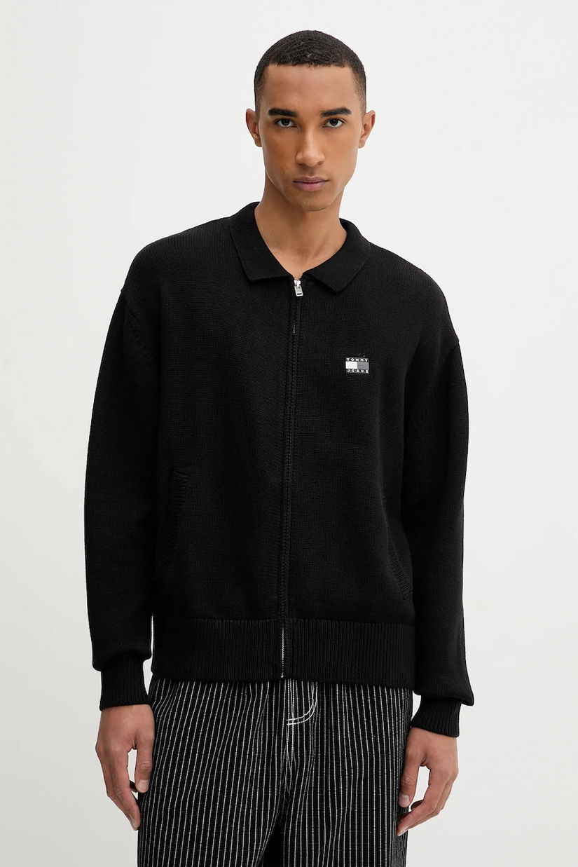 Tommy Jeans cardigan din bumbac culoarea negru, DM0DM22106