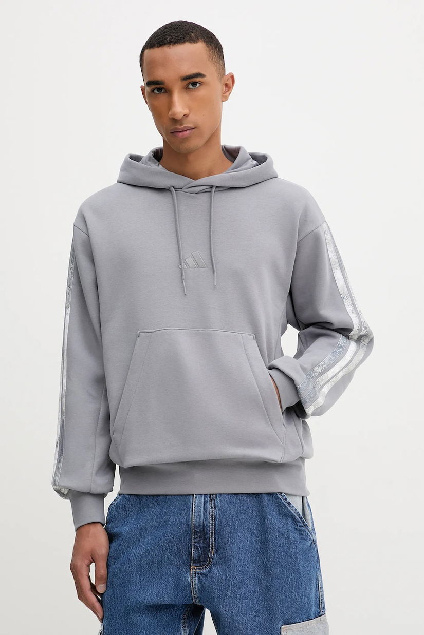 adidas bluză Seasonal AOP culoarea gri, cu glugă, uni, JM1725