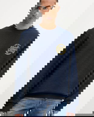 Tommy Jeans hanorac de bumbac culoarea bleumarin, cu imprimeu, DM0DM22081