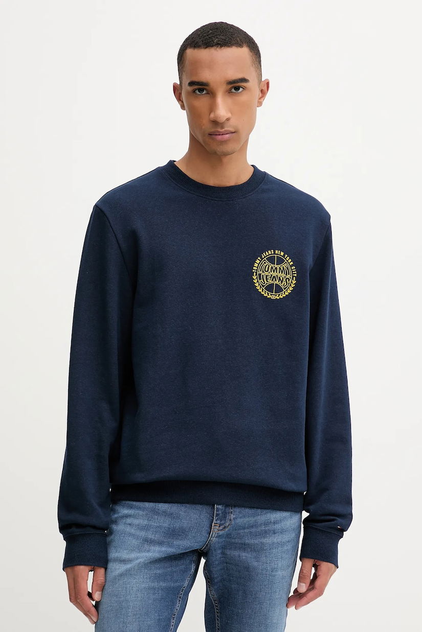 Tommy Jeans hanorac de bumbac culoarea bleumarin, cu imprimeu, DM0DM22081